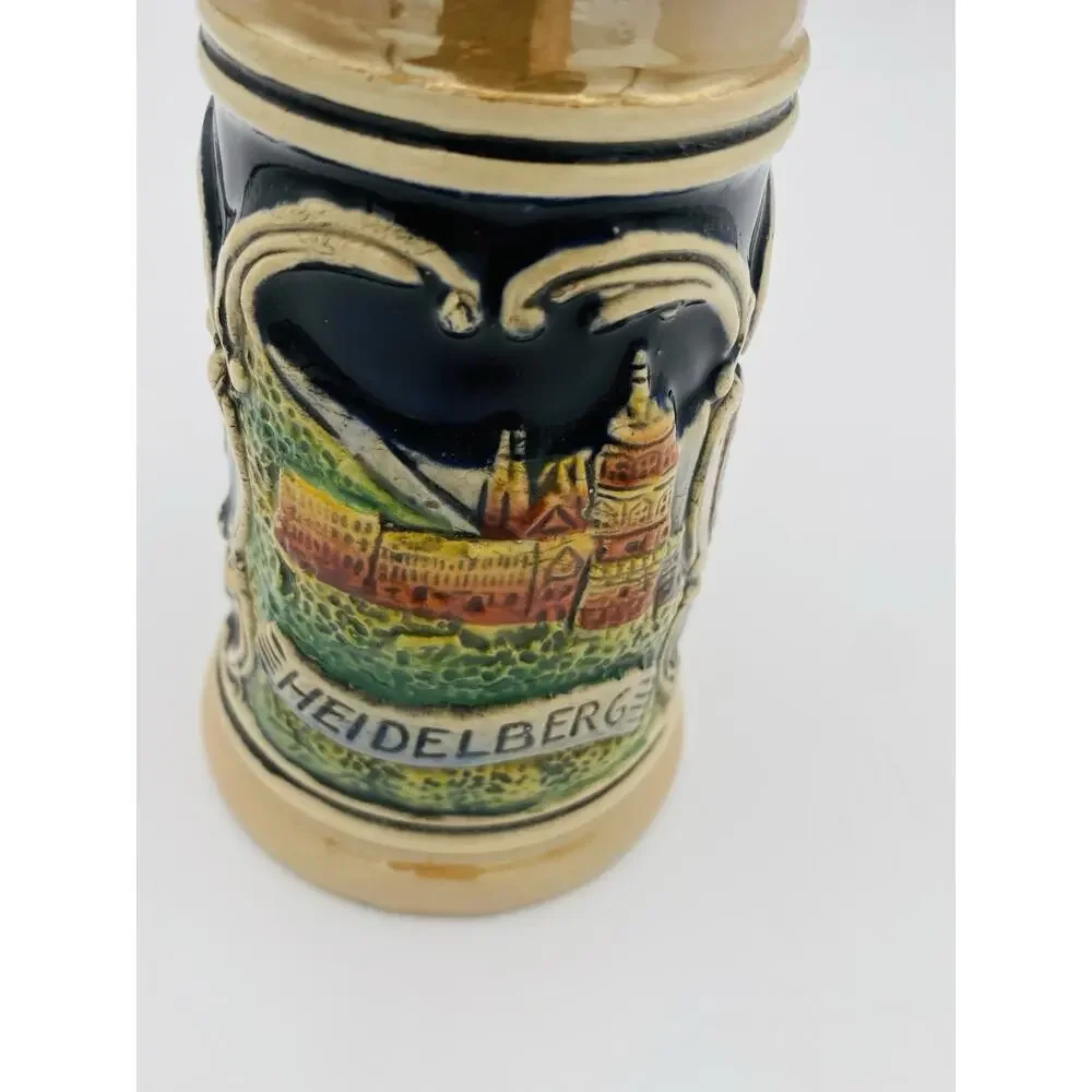 German Heidelberg Lidded Beer Stein Decorative Collectible Perkeo Scene